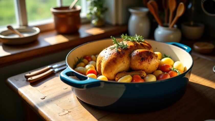 Pintade en cocotte : une recette simple et gourmande à la crème onctueuse